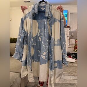 Easel Blue and White Jean Shirt Jacket